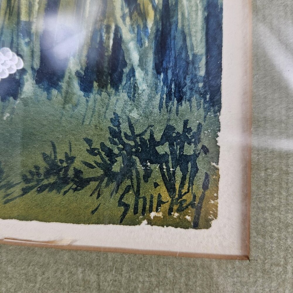 Vintage Forest Landscape Original Watercolor Painting Signed Shirley Framed 7x9 - Picture 3 of 13